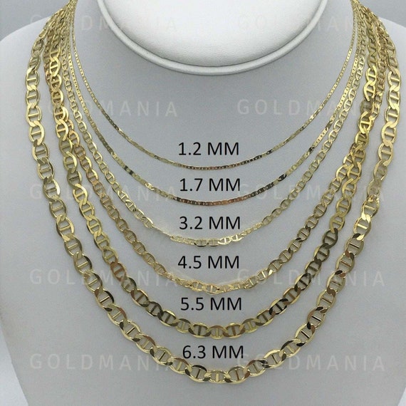 14K Solid Yellow Gold Mariner Link Chain Necklace, 16-30