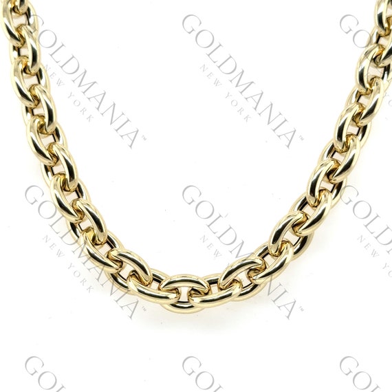 14K Yellow Gold Oval Rolo Link Chain Necklace 8.5 MM Thick 18