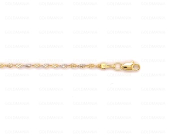 Collar de cadena Singapur de oro macizo de dos tonos de 14 quilates (cuerda trenzada de 2,5 mm)