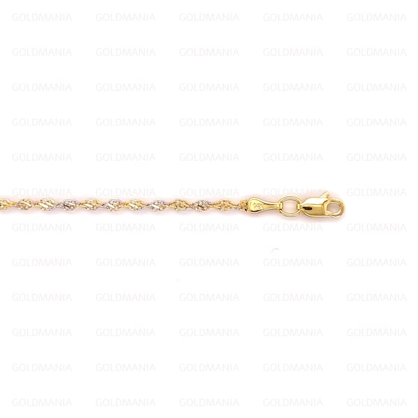 Collar de cadena de Singapur de oro macizo de dos tonos de 14K, 16" 18" 20", 2,5 mm de espesor, cadena de oro real, cuerda retorcida, mujeres