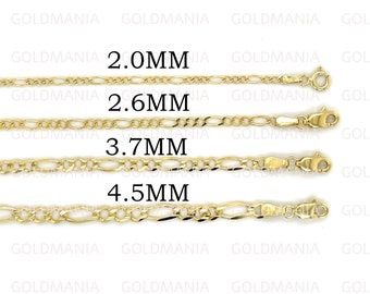 10K Solid Gold Figaro Bracelet, 7" 8" Inch, 2mm , 2.6mm, 3.7mm 4.5mm Thick, Real Gold Bracelet, Women Gold Bracelet, Link Chain Bracelet
