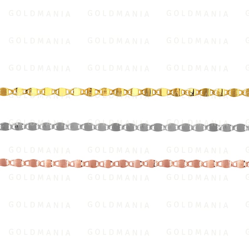 14K Solid Gold Mirror Chain Necklace: Yellow, White, Rose Gold image 2
