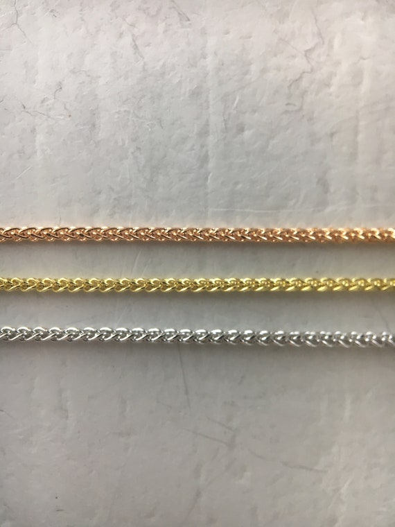 14K Solid Gold Diamond Cut Wheat Chain 