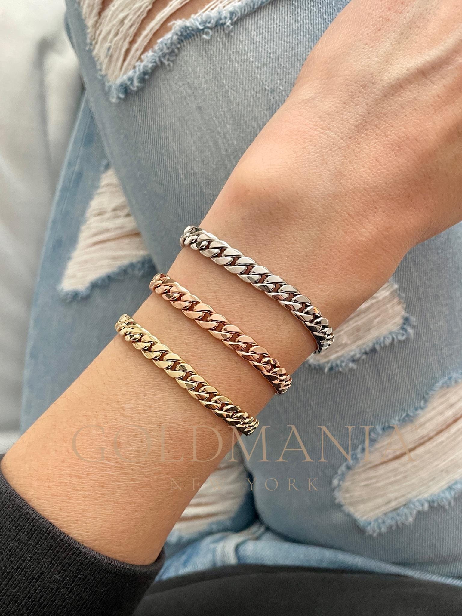 14K White Gold Miami Cuban Link Chain Bracelet - 6mm Thick (7.25 