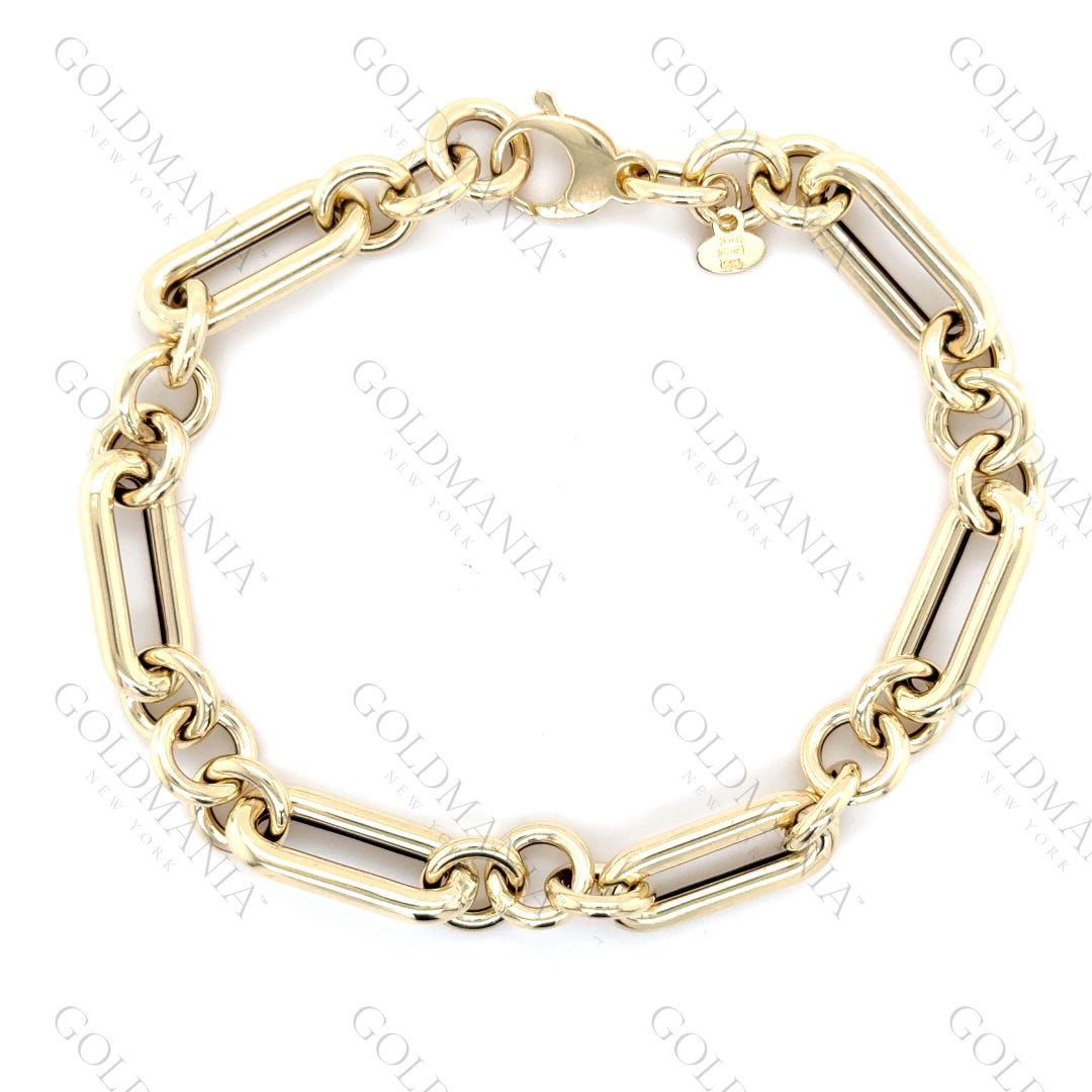 18K YG PAPER CLIP & ROUND LINK 7 INCH BRACELET main image 1