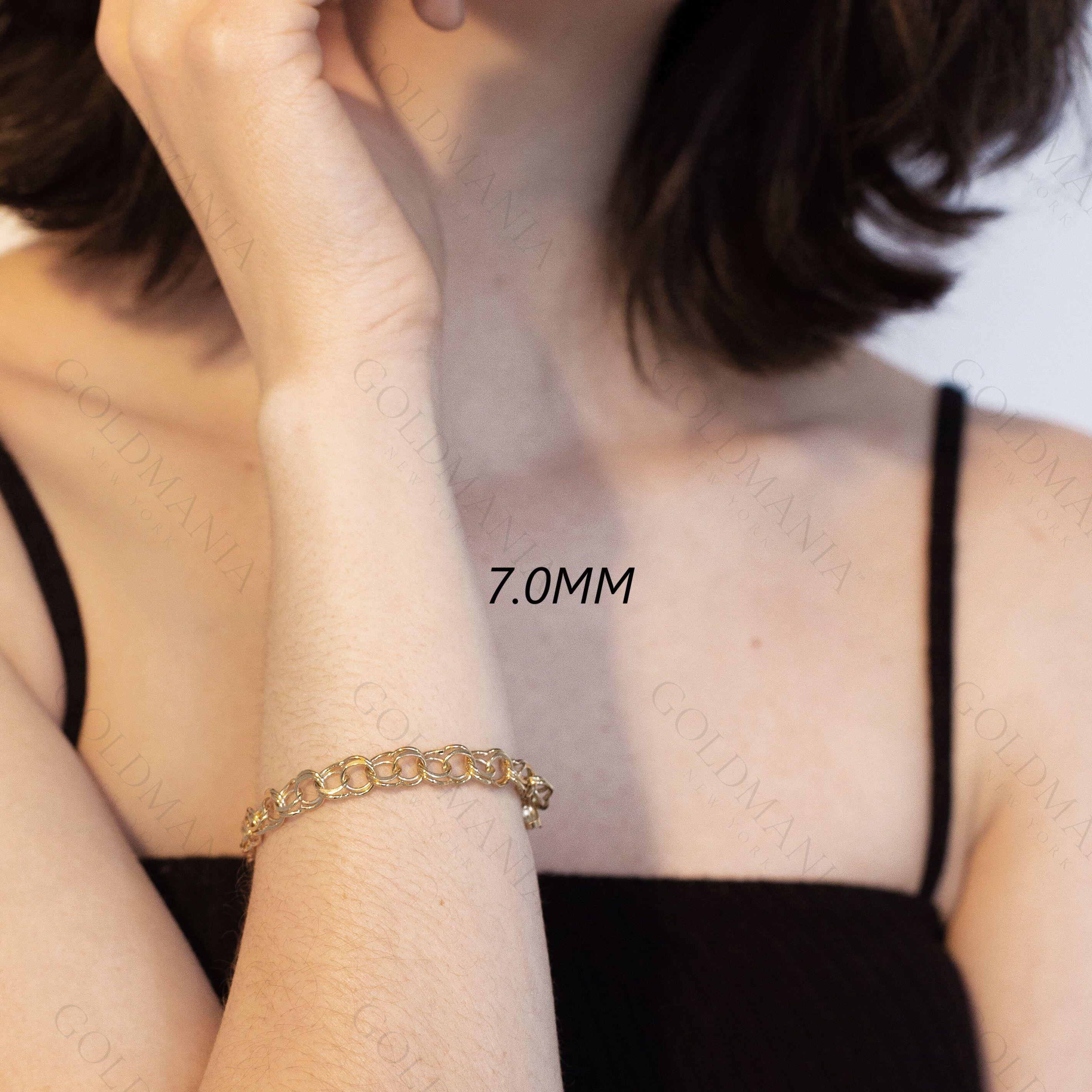 10K Solid Gold Charm Bracelet: Women's Real Gold Chain, Lobster