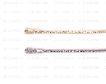 14K Solid Gold Sparkle Rope Anklet Chain, 10", 1.5mm Thick, 14K Yellow White Gold, Real Gold Anklet, Thin Gold Anklet, Shiny Anklet, Women