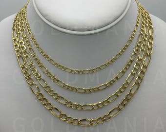 14K Gold Figaro Chain Necklace: Women's Real Gold Thick Link