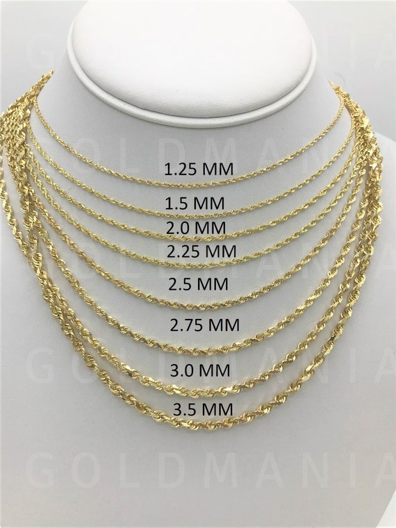 10K Solid Yellow Gold Diamond Cut Rope 