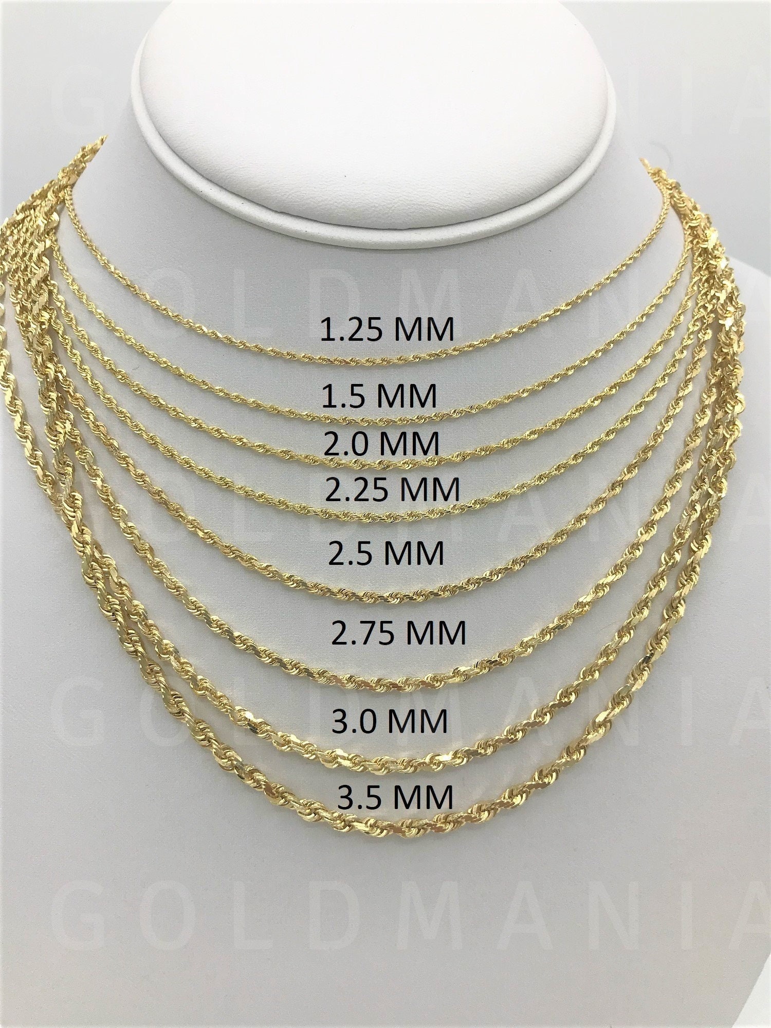 10K Solid Yellow Gold Diamond Cut Rope Chain Necklace - Etsy