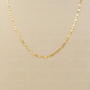 14K Solid Yellow Gold Mirror Link Chain Necklace, 16&quot; 18&quot; 20&quot; 24&quot; Inch, 2.7mm Thick, Real Gold Chain, ,Mirror Valentino Chain, Women Chain