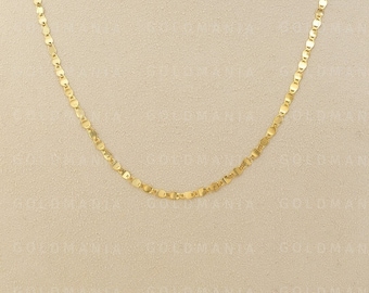 14K Solid Yellow Gold Mirror Link Chain: 2.7mm Valentino Necklace