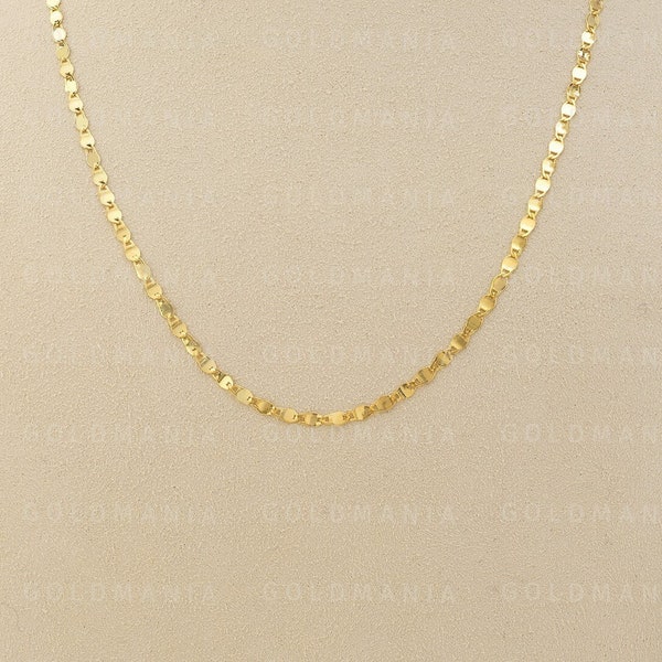 14K Solid Yellow Gold Mirror Link Chain Necklace, 16" 18" 20" 24" Inch, 2.7mm Thick, Real Gold Chain, ,Mirror Valentino Chain, Women Chain