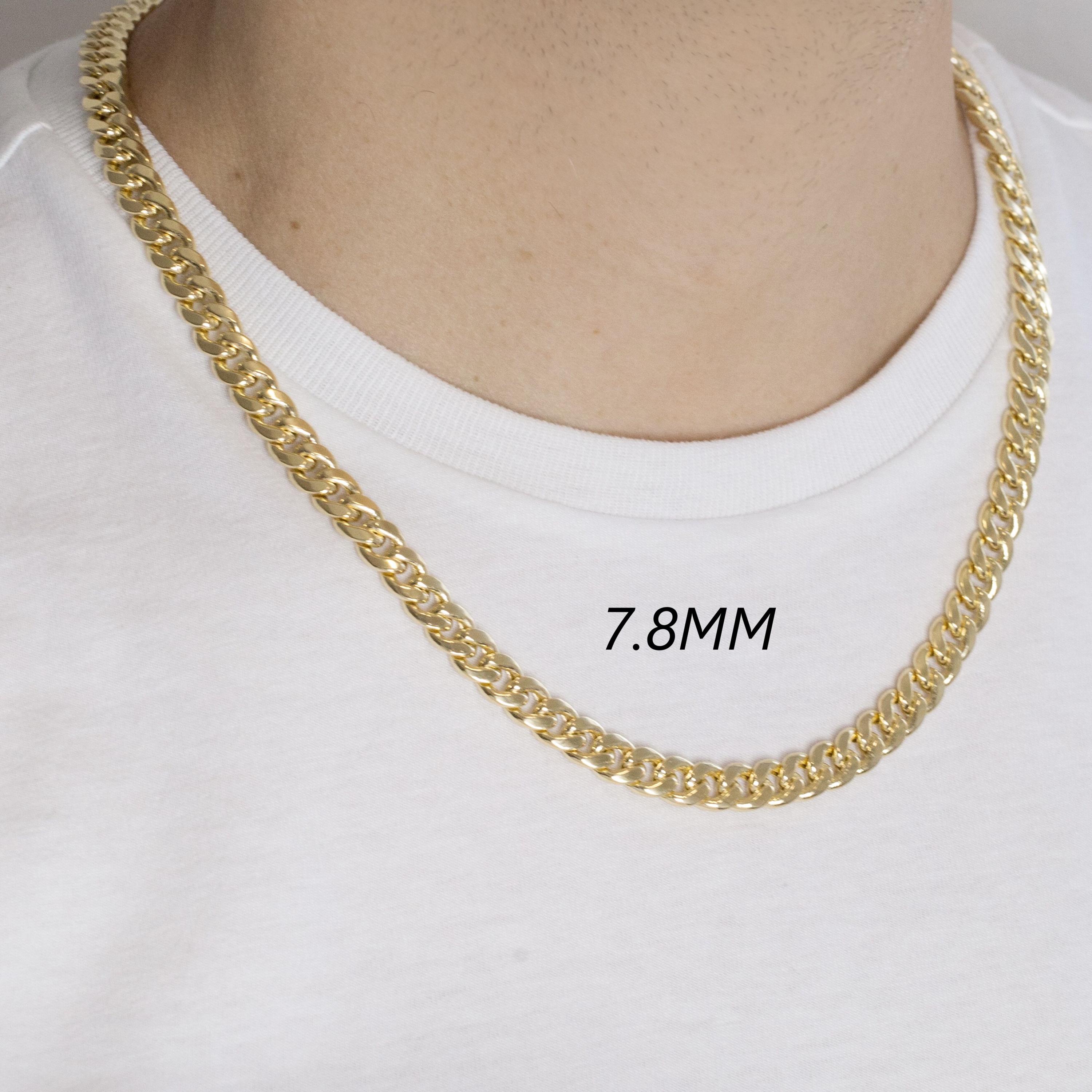 14Kイエローゴールド マイアミキューバンリンクチェーン：幅4.5～7.8mm