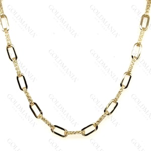 14K Gold Twist Paperclip Necklace, 14K Paperclip Necklace,  Sparkle Paperclip Chain, 18” Inch, Paperclip Gold Chain, Real Gold Necklace