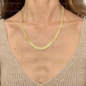 14K Yellow Gold 7mm Bismark Necklace: Real Gold Chain