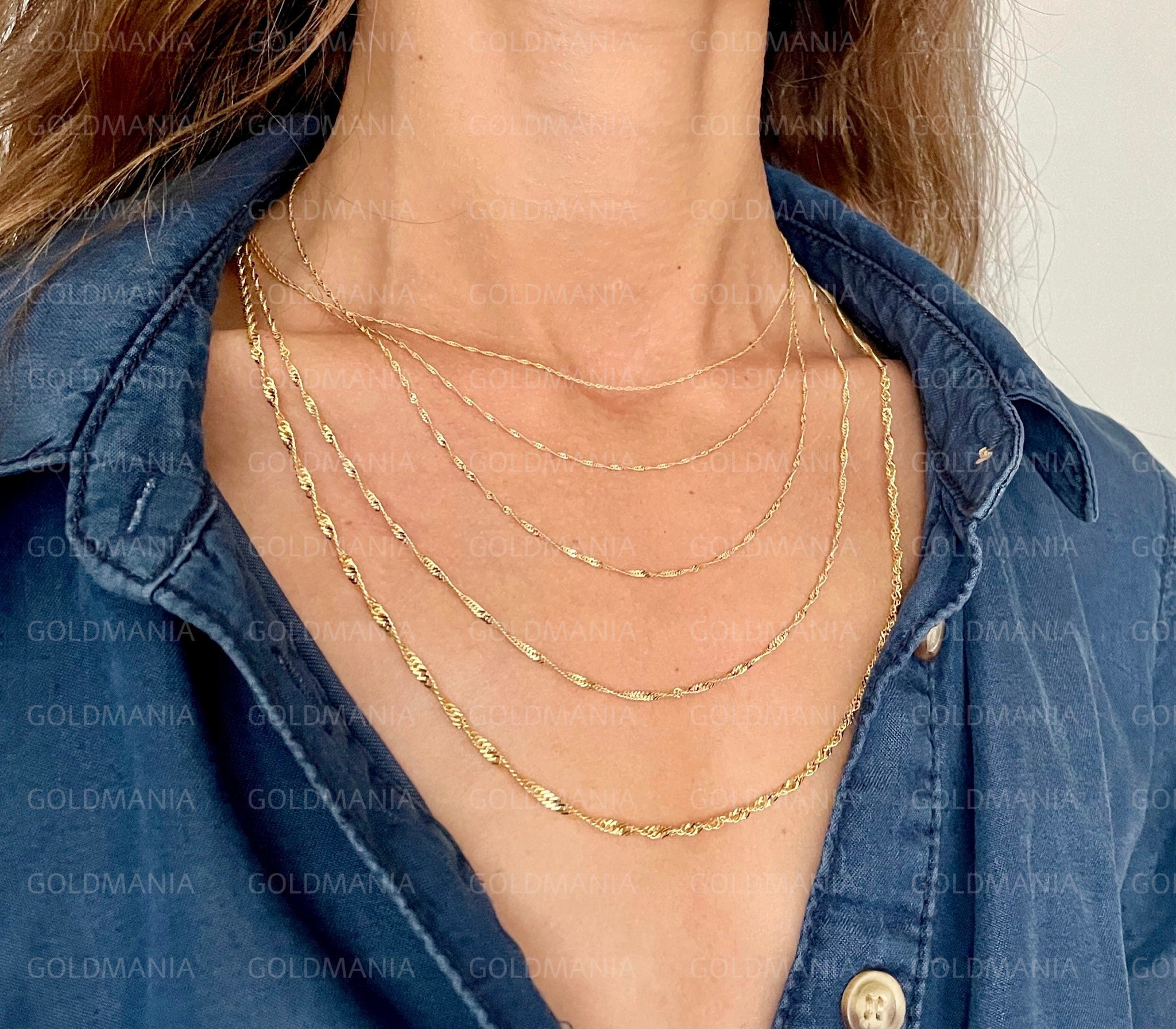 Beautiful Yellow gold 14K Singapore Chain With Spring Ring Beautiful Yellow gold 14K Singapore Chain With Spring Ring