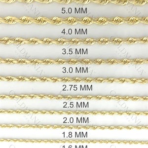 14K Solid Gold Rope Chain Necklace, 16” To 30&quot;, 1.4 mm To 7 mm Thick, Real Gold Chain, Diamond Cut Chain, Twist Rope Chain, Women Men Chain