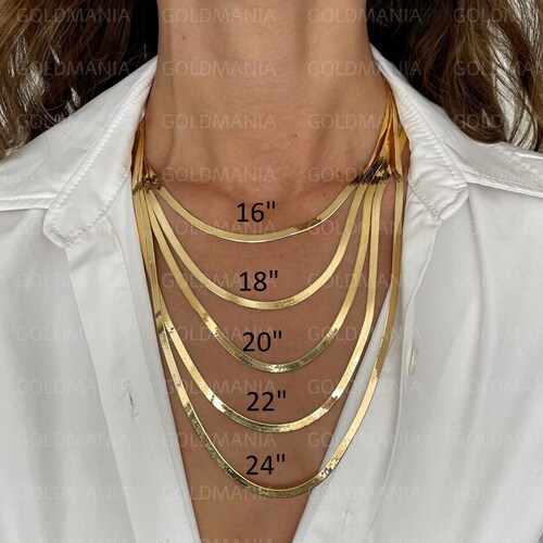 10K Solid Yellow Gold Herringbone Chain 