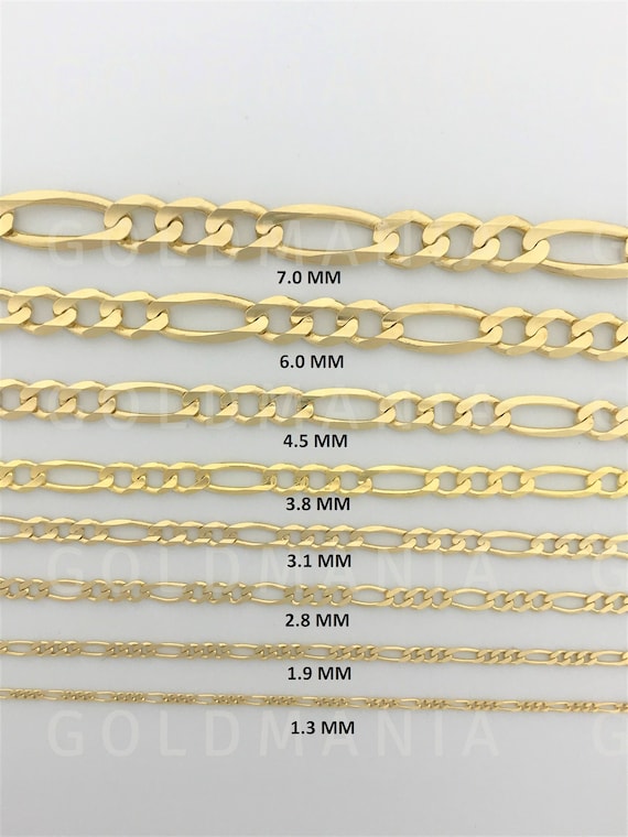 14Kソリッドイエローゴールドフィガロチェーンネックレス：厚さ1.3mm