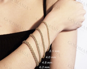 14K Solid Yellow Gold Double Rope Chain Bracelet, 7" 8", 3.5 mm 4 mm 4.8 mm 6.2 mm Thick, Real Gold Bracelet, Women Gold Bracelet