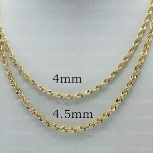 14K Yellow Gold Rope Chain Necklace, 18&quot; 20&quot; 22&quot; 24&quot; Inch, 4mm 4.5mm Thick, Hollow Gold Chain, Thick Rope Chain Real Gold Chain, Men Women