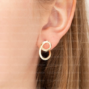 14K Yellow Gold Circular Hoop Earring Set, 20x16mm, Fashion Hoops, Real 14K Gold Hoops, Round Hoops, Polished Gold Hoops, Women Gold Hoop