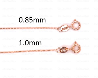 14K Solid Rose Gold Thin Cable Link Chain Necklace, 16" 18" Inch, 0.85 mm 1 mm Thick, Real Gold Chain, Dainty Gold Chain, Women