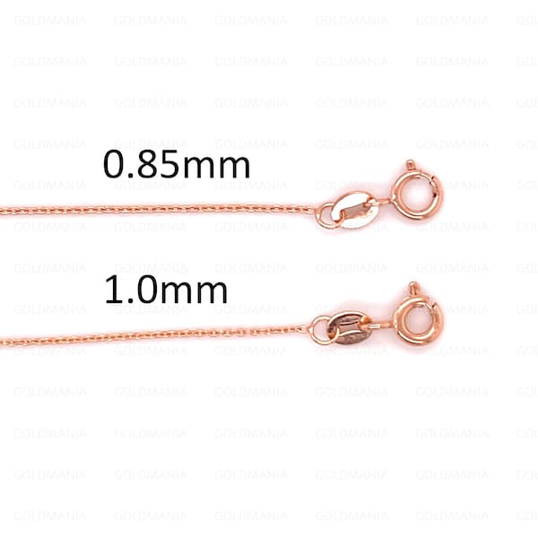 14K Solid Rose Gold Thin Cable Link Chain Necklace, 16" 18" Inch, 0.85 mm 1 mm Thick, Real Gold Chain, Dainty Gold Chain, Women