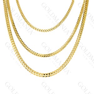 14K Solid Gold Gourmette Chain, Real Gold Chain for Women and, Men, 18-24&quot; Inch, 3mm, 3.3mm, 3.6mm, Thin Cuban Curb Chain, Gold Jewelry Gift