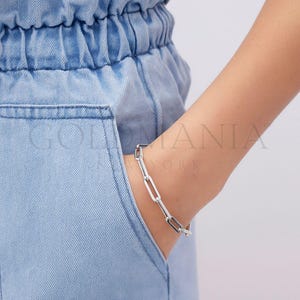 14K White Gold Paperclip Bracelet, 7.5&quot; Inch, 6.1 mm Thick