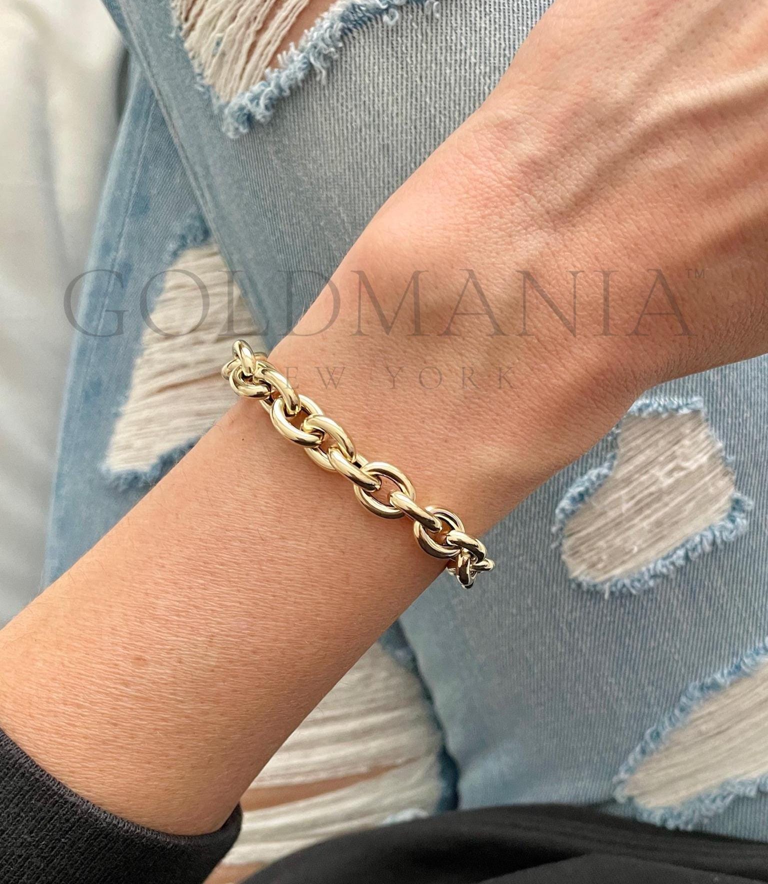 Bracciale A Catena Rolo Ovale In Oro Bianco 14K 4,6 Mm Lunghezza 17,8 Cm Con Moschettone