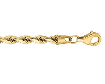 14K Solid Yellow Gold Rope Chain Anklet, Women's Ankle Bracelet, 10 Inch