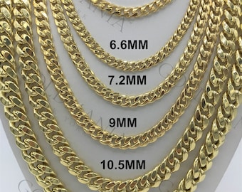 14K Yellow Gold Miami Cuban Link Chain Necklace, 18" 20" 22" 24" 26" 28" Inch, 4mm To 11mm Thick, Real Gold Cuban, Men Women