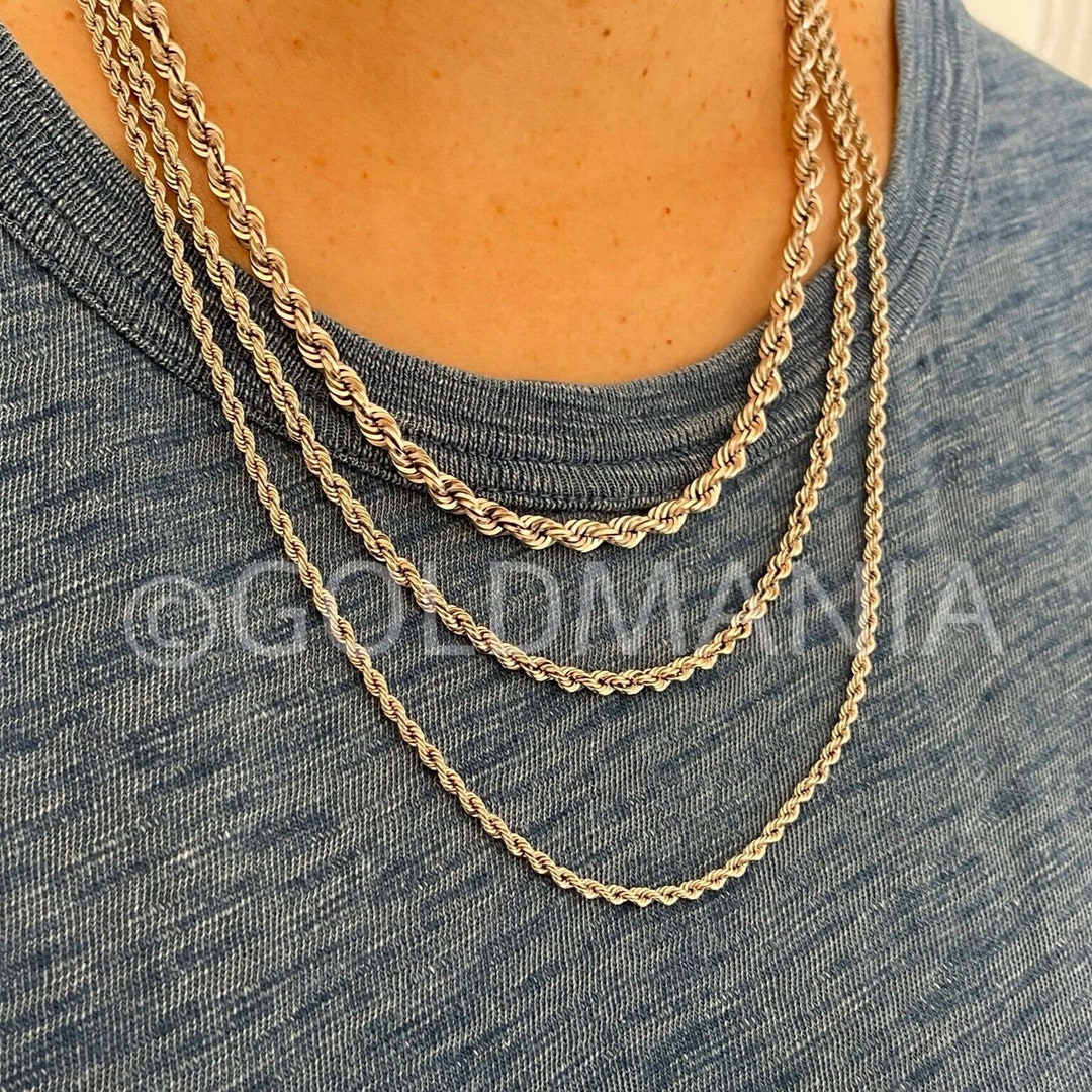 14K White Gold Rope Chain Necklace, 18 20 22 24 30 Inch, 3mm 4mm 5mm Thick, Real Gold Chain