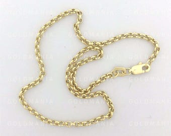 10K Yellow Gold Rolo Link Anklet Chain- 2.4mm, 10 Inch
