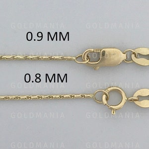 14K Solid Yellow Gold Thin Twisted Bar Link Chain Necklace, 16&quot; 18&quot; 20&quot; Inch, 0.8 mm 0.9 mm Thick, Real Gold Chain, Lumina Chain, Women
