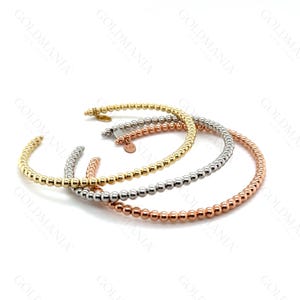 14K Gold Dainty Beaded Cuff Bangle, Real Gold Bracelet ffor Women, Yellow White or Rose Gold, Thin Open Ended Bangle, Jewelry Gift For Her