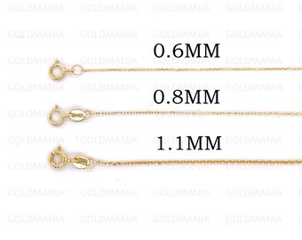 14K Solid Yellow Gold Diamond Cut Cable Link Chain Necklace, 16" To 24", 0.6mm 0.8mm 1.1mm, Delicate Gold Chain, Thin Gold Chain, Women