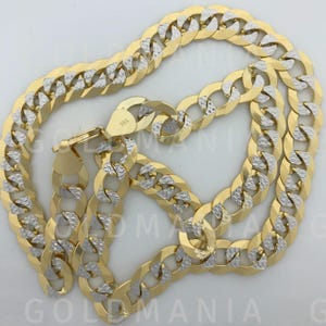 14K Two Tone Solid Gold Pave Curb Chain Necklace, 16-30&quot; Inch, 2.6-12.25mm Thick, Real Gold Chain, Yellow White Gold, Women Men