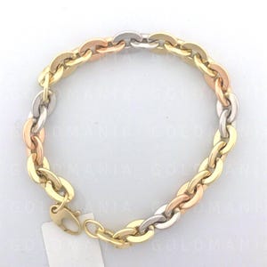 14K Tricolor Gold Oval Link Chain Bracelet, 7" 7.5" Inch, 7mm Thick, Real Gold Bracelet, Women Gold Bracelet Tri-Color Gold Bracelet