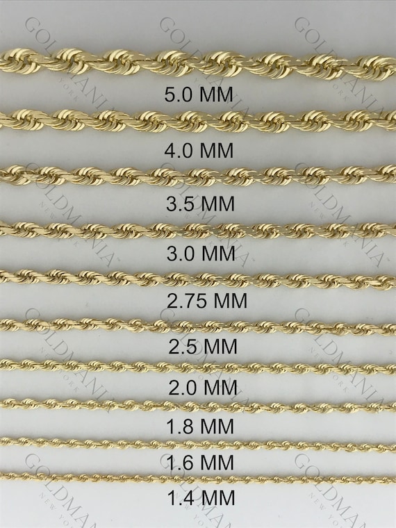 14K Solid Yellow Gold Diamond Cut Rope Chain Necklace, 16 to 30, 1.4 Mm to  7 Mm Thick, Real Gold Chain, Twist Rope Chain, Women Gold Chain -   Canada
