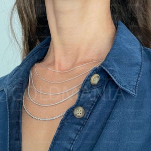 14K Solid White Gold Round Wheat Necklace Chain, 16-30&quot;, 0.8-2.1mm Thick, Real Gold Chain, Thin Gold Chain, Spiga Chain, Women
