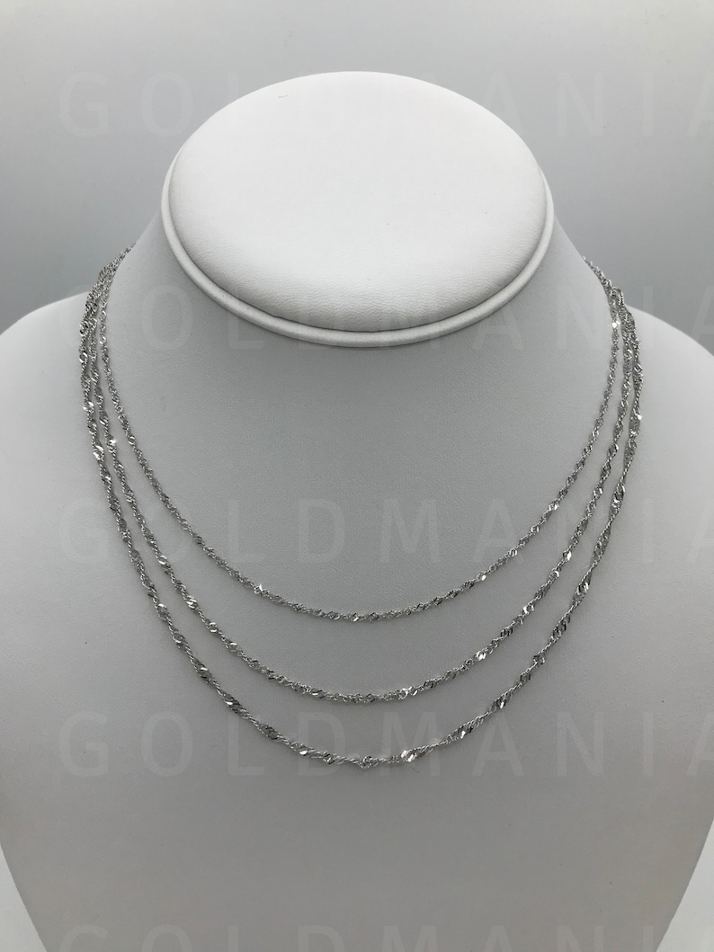 14K Solid White Gold Singapore Rope Chain Necklace 16 Etsy