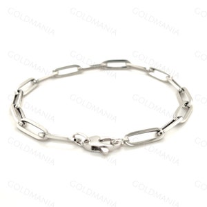14K White Gold Paperclip Bracelet - 7.5 Inch Link Chain