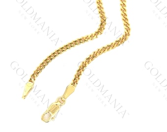 18K Solid Yellow Gold Curb Chain Necklace - 2.2mm Gourmette