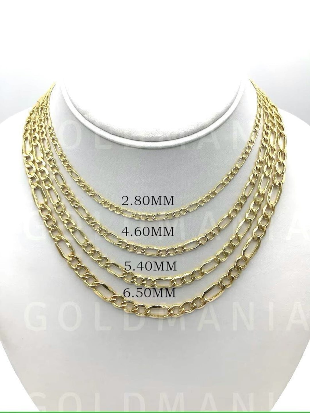 10K Yellow Gold Figaro Chain Necklace: 2.8mm-6.5mm Thick - Etsy