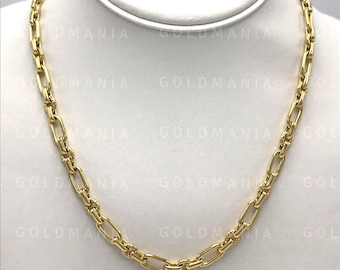 14K Yellow Gold Paperclip Link Necklace, Polished and Textured Chain