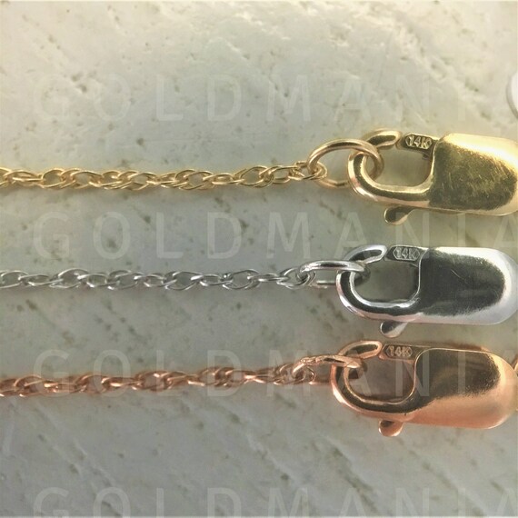 14K Solid Gold Rope Chain Necklace 18 Inch 1.25mm Thick White