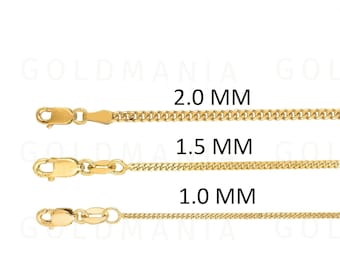 10K Solid Yellow Gold Gourmette Curb Chain Necklace, 16-24&quot; Inch, 1mm 1.5mm 2mm Thick, Real Gold Chain, Thin Gold Chain, Women Gold Chain